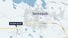 Kartta näyttää kaava-alueen sijainnin suhteessa Savitaipaleen kirkonkylään.