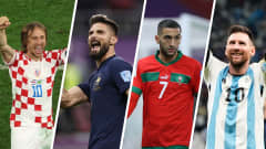 Kroatian Luka Modric, Ranskan Olivier Giroud, Marokon Hakim Ziyech ja Argentiinan Lionel Messi
