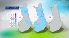 Sadekertymä keskiviikosta perjantaihin kolmella kartalla.