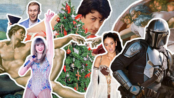 Televisiosta, elokuvista, somesta ja historiasta tuttuja hahmoja joulukuusen ympärillä.