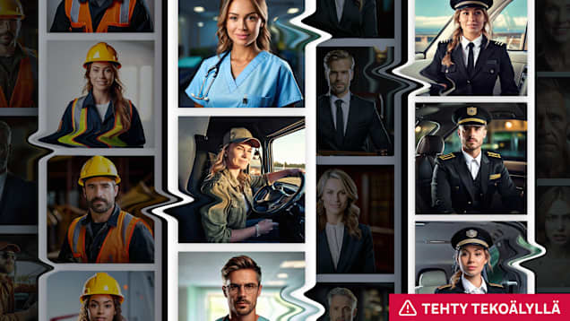 Kuvakollaasi tekoälyn tuottamista ihmishahmoista.
