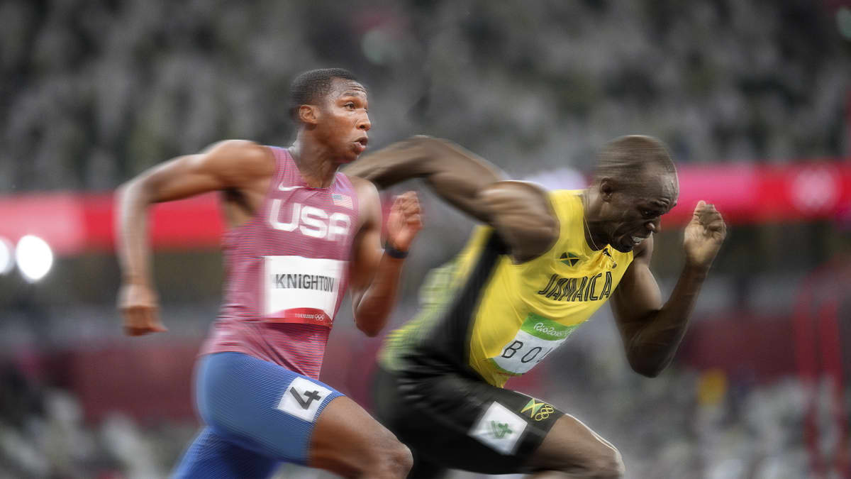 Erriyon Knighton ja Usain Bolt samassa kuvassa.