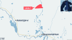 Suomen karttaan merkitty malminesintälupa-alue. 