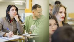 Oksana Ostapova, Abdullah Balikci ja Anna Shenderovskaia ovat opiskelleen suomen kieltä neljän kuukauden ajan.