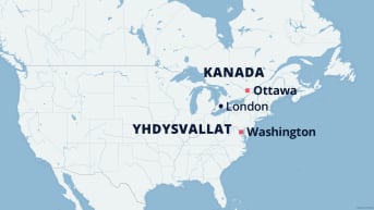 Kartta osoittaa Londonin sijainnin.