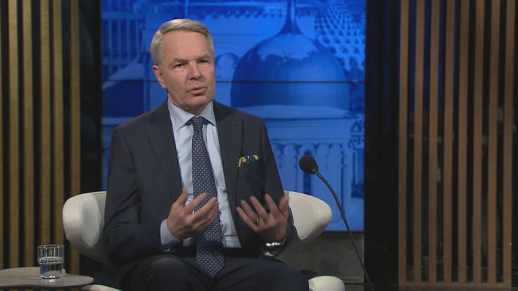 Ulkomininisteri Pekka Haavisto (vihr.) A-studiossa.