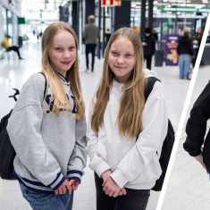 Valkoisella viivalla kahteen osaan jaettu kuva. Viivan molemmin puolin on kaksi nuorta tyttöä. 