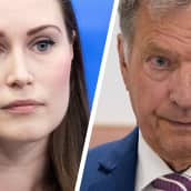 Kuvakollaasi jossa on lähikuvat pääministeri Sanna Marinista ja presidentti Sauli Niinistöstä.