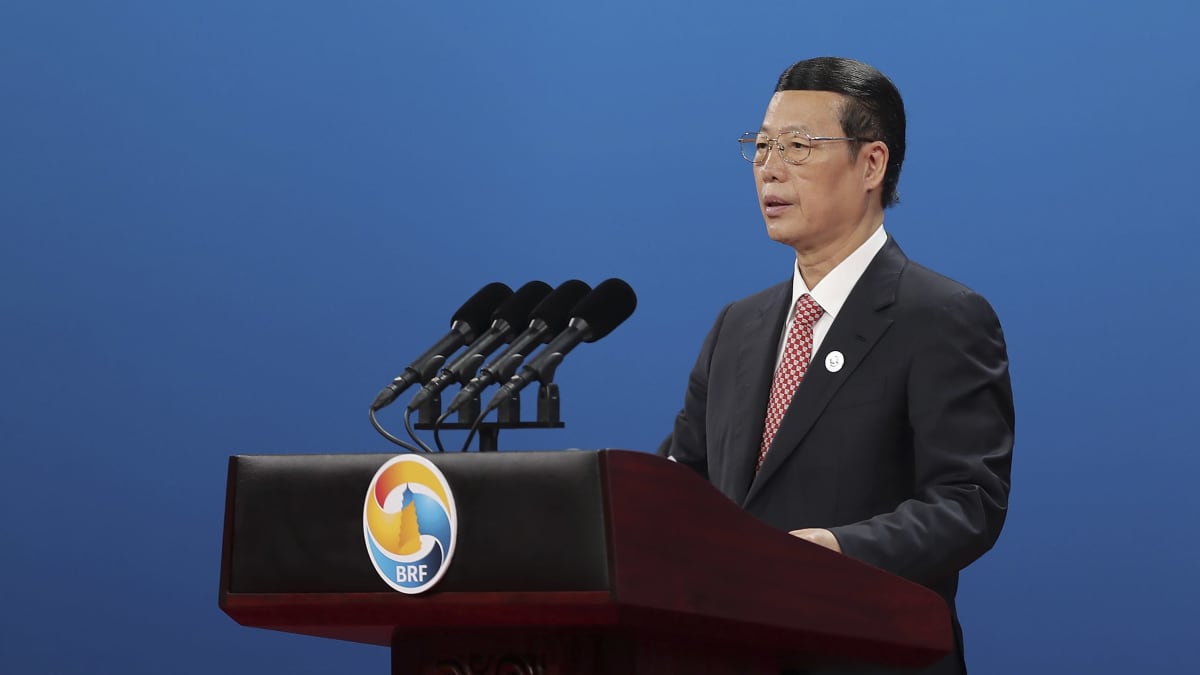 Silloinen varapääministeri Zhang Gaoli puhui Kiinan silkkitiehankkeeseen liittyvässä tapahtumassa Pekingissä toukokuussa 2017.