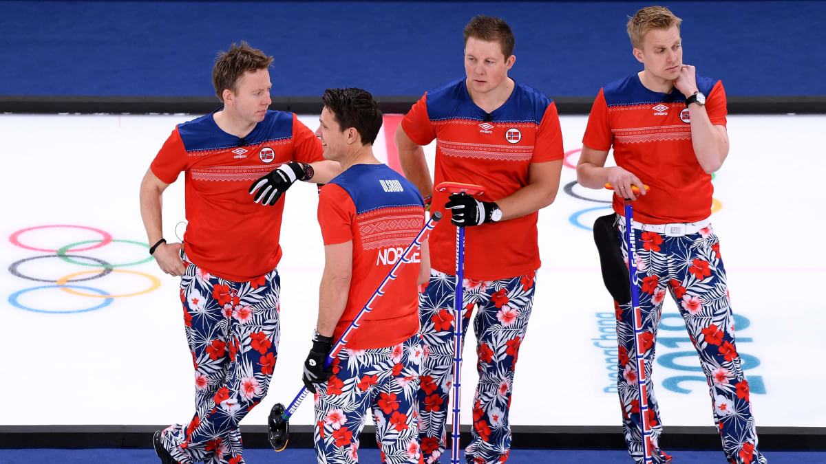 Norjan curling-joukkue Pyeongchangin olympialaisissa 2018.