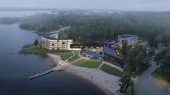Havainnekuva Pohjois-Karjalan Nurmeksessa sijaitsevaan Bomban kylpylän laajennuksesta.