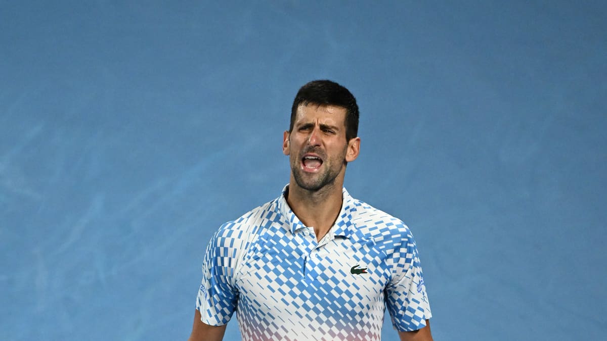 Novak Djokovic ilmeilee katsomoon.