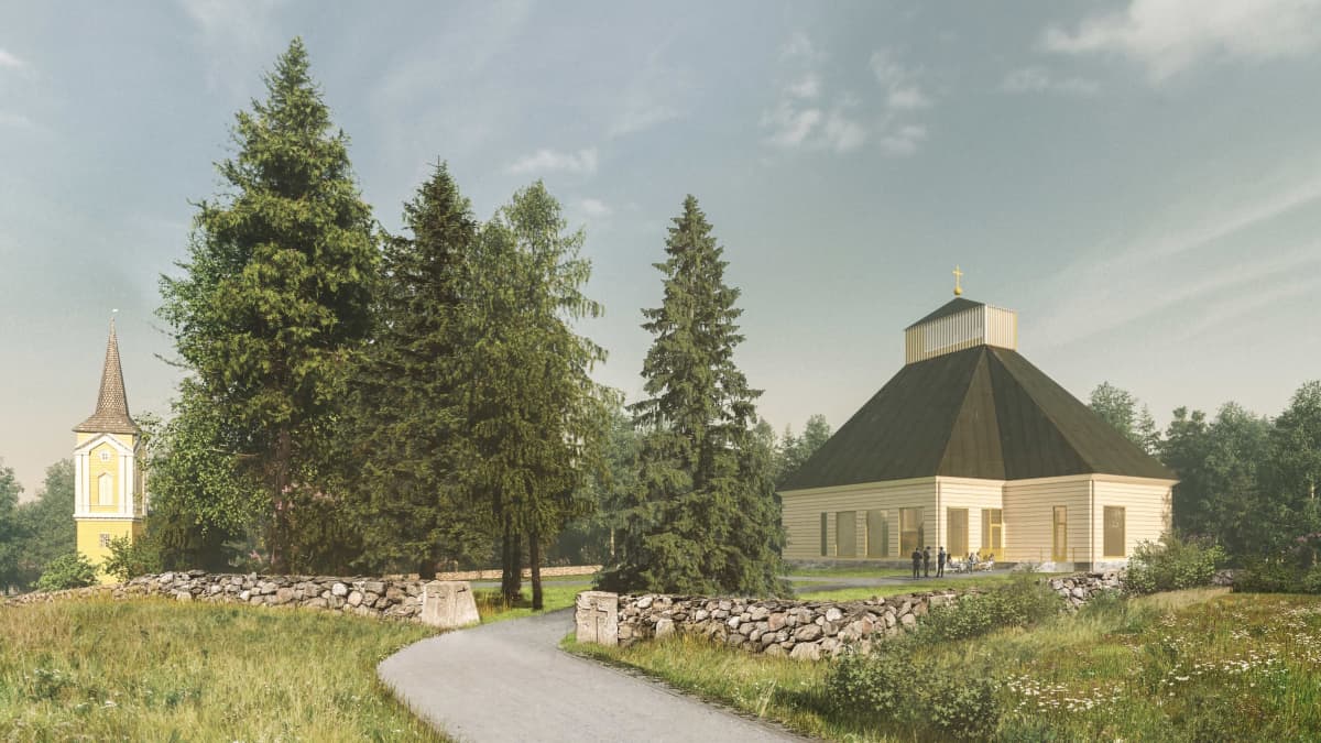 Havainnekuva uudesta kirkosta.