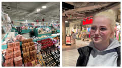 Kollaasi, jossa ensimmäisessä kuvassa on näkymä Normalin myymälästäm jossa hyllyt ovat täynnä pientä tavaraa. Viereisessä kuvassa on Henna Karjalainen.