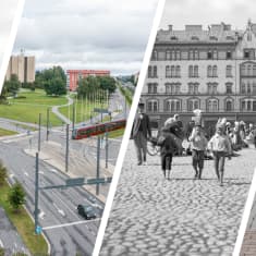 Kuvakollaasi kuvista Tampereella. Kollaasissa kaksi vanhaa kuvaa, kaksi uutta kuvaa, kaikki rinnakkain.
