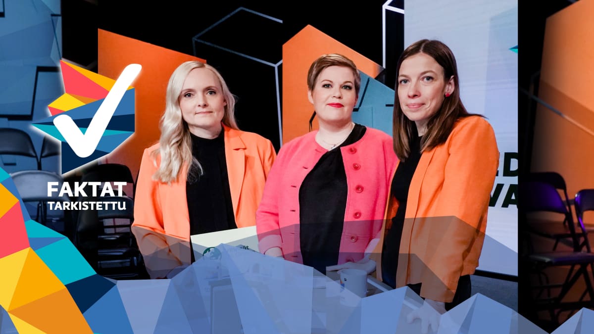 Maria Ohisalo, Annika Saarikko ja Li Andersson eduskuntavaalien vaalitentissä Pasilassa 23. maaliskuuta 2023.