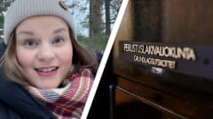 Kuvakollaasi, vasemmalla toimittaja Linda Tammela ja oikealla kuva Perustuslakivaliokunnan ovimerkistä.