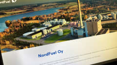 Kuva tietokoneen näytöltä, jossa Nord Fuel Oy:n nettisivu, jossa havainnekuva Haapavedelle suunnitellusta biojalstamosta.