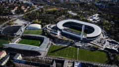 Ilmakuvassa on Helsingin olympiastadion toukokuussa 2020.