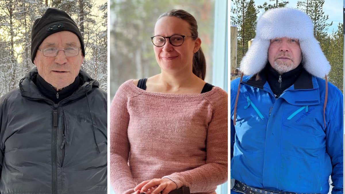 Aslak Jomppanen, Henna Tervaniemi ja Juha Feodoroff, 24.2.2023 Inari.