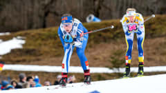 Krista Pärmäkoski ja Frida Karlsson Oberstdorfin osakilpailussa Tour de Skillä 2023.