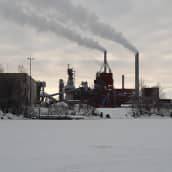 Stora Enson Oulun Nuottasaaren tehtaat talvella.