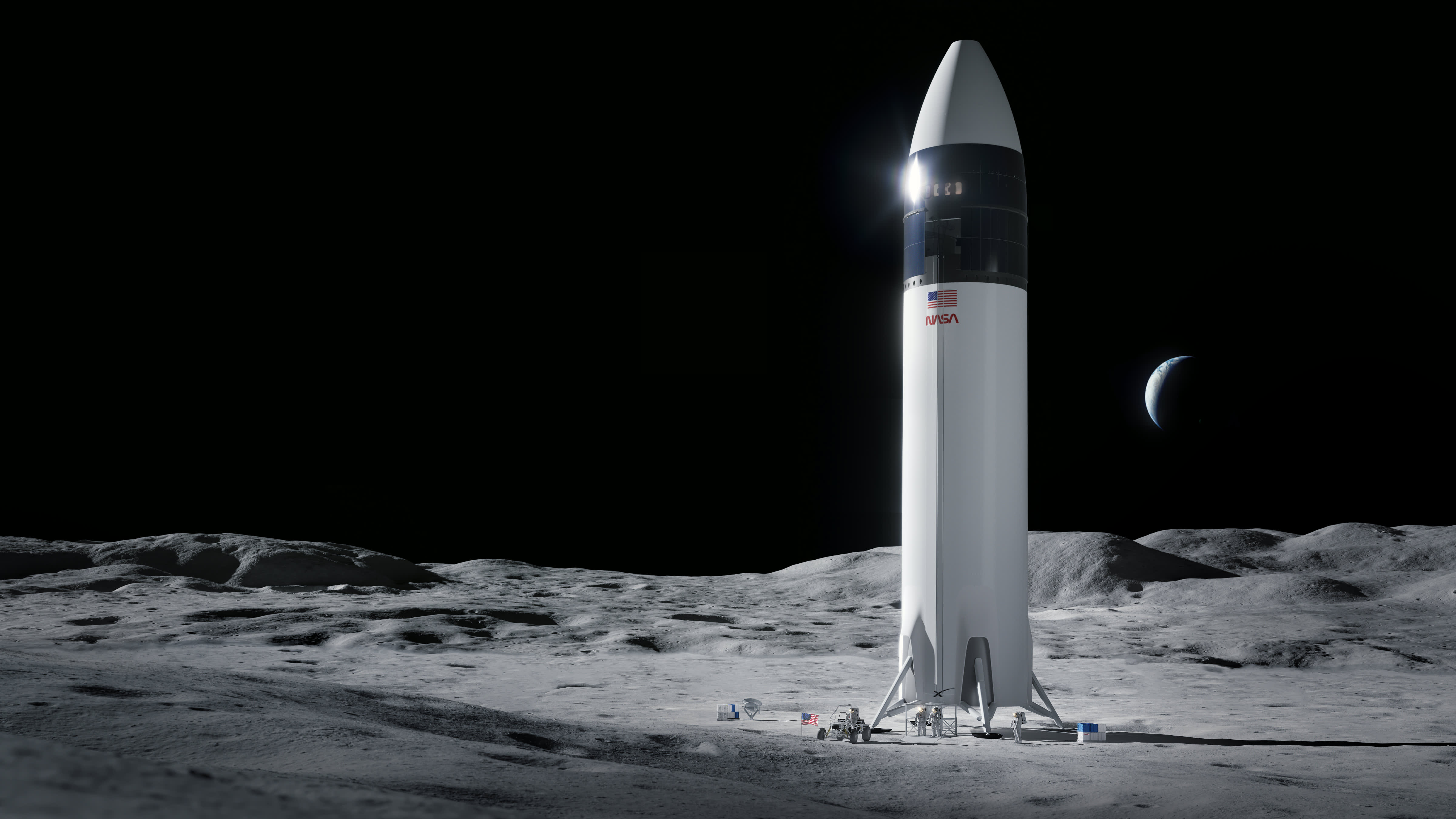 En illustration över rymdfarkosten som ska landa på månen 2024. Farkosten är en del av Nasas projekt Artemis.