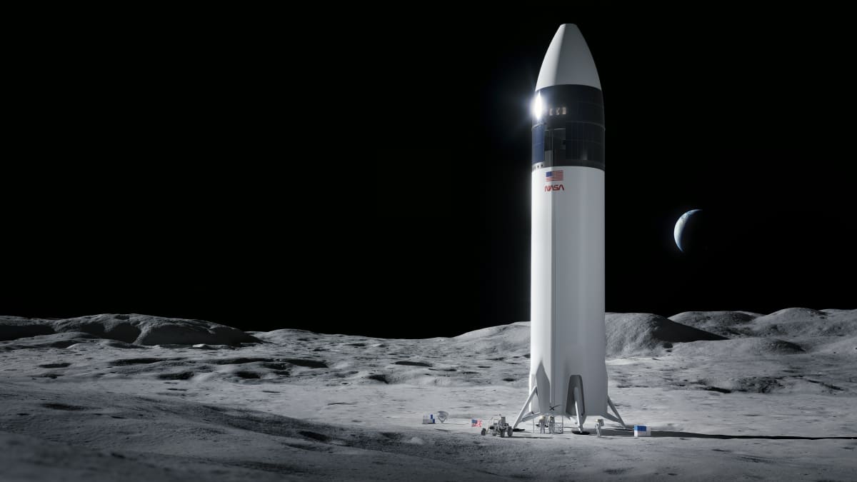 taiteilijan näkemys SpaceX-kuumodulista kuun pinnalla.