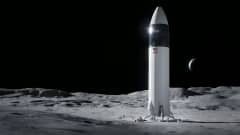 taiteilijan näkemys SpaceX-kuumodulista kuun pinnalla.