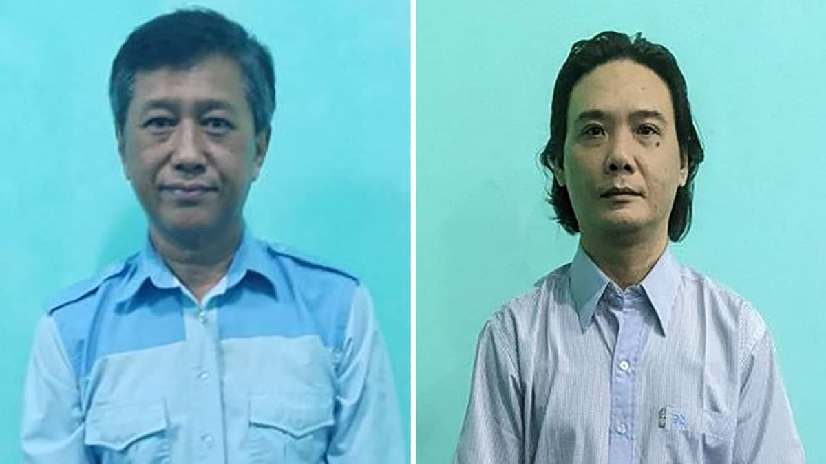 Kyaw Min Yu ja Phyo Zeya Thaw Myanmarin sotilashallinnon julkaisemassa kuvakombossa.