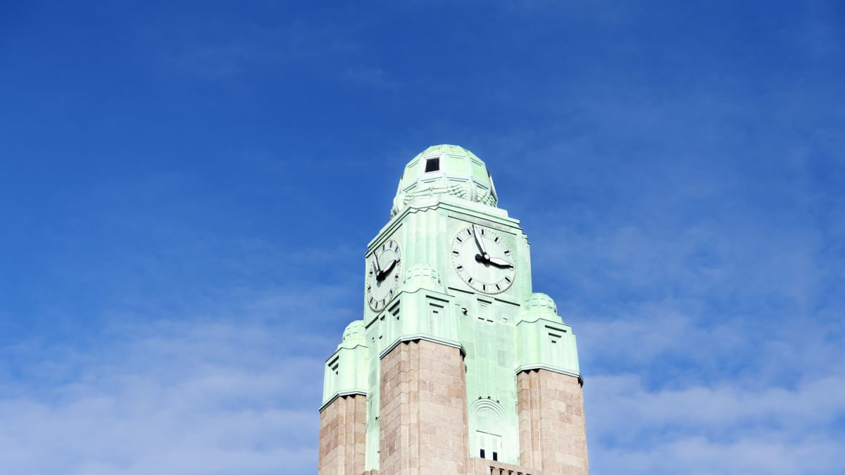 The clock tower of the Helsinki Central Railway Station. 