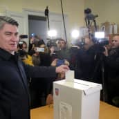 Zoran Milanovic röstar i Kroatiens presidentval, den andra omgången.