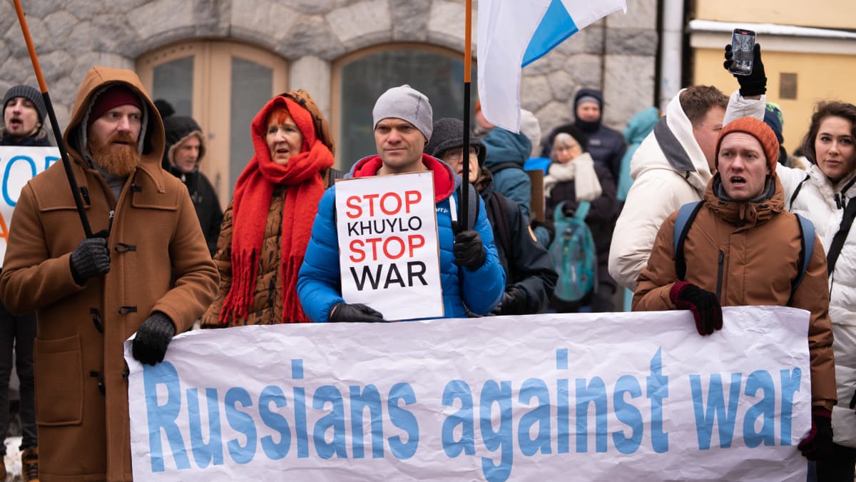 Anti-war demonstration in front of Russian Embassy in Helsinki