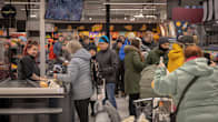 Checkout lines at a supermarket.