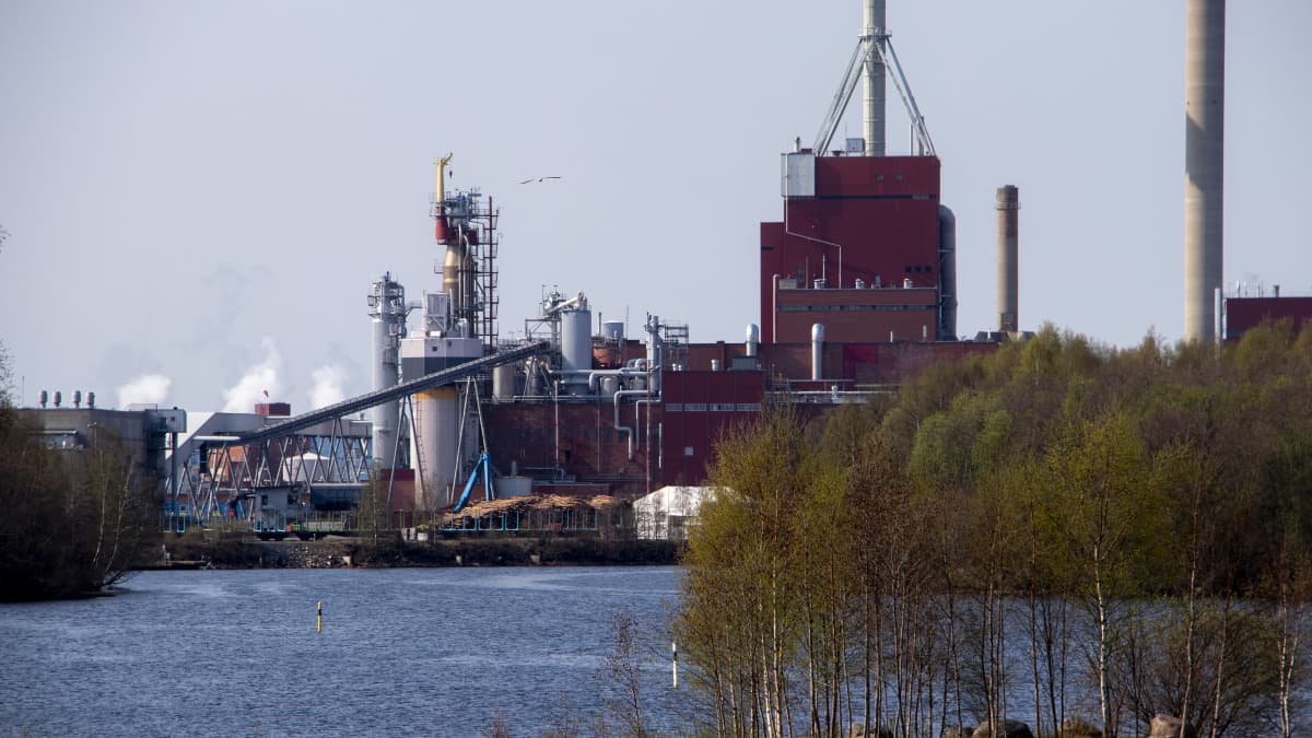Stora Enson Oulun tehdasaluetta Hartaanselän takana.