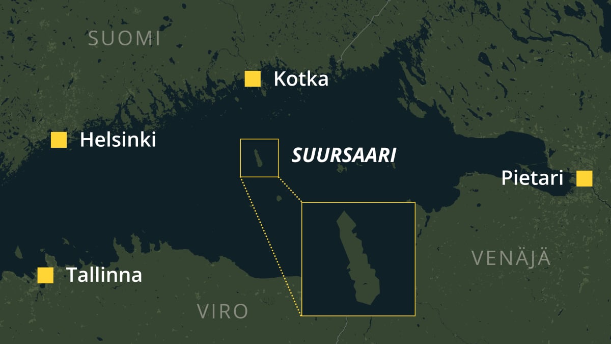 Kartta Suursaaren sijainnista Suomenlahdella.