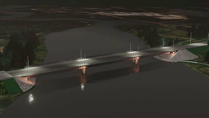 Havainnekuvassa Jeesiöjoen uusi silta. 