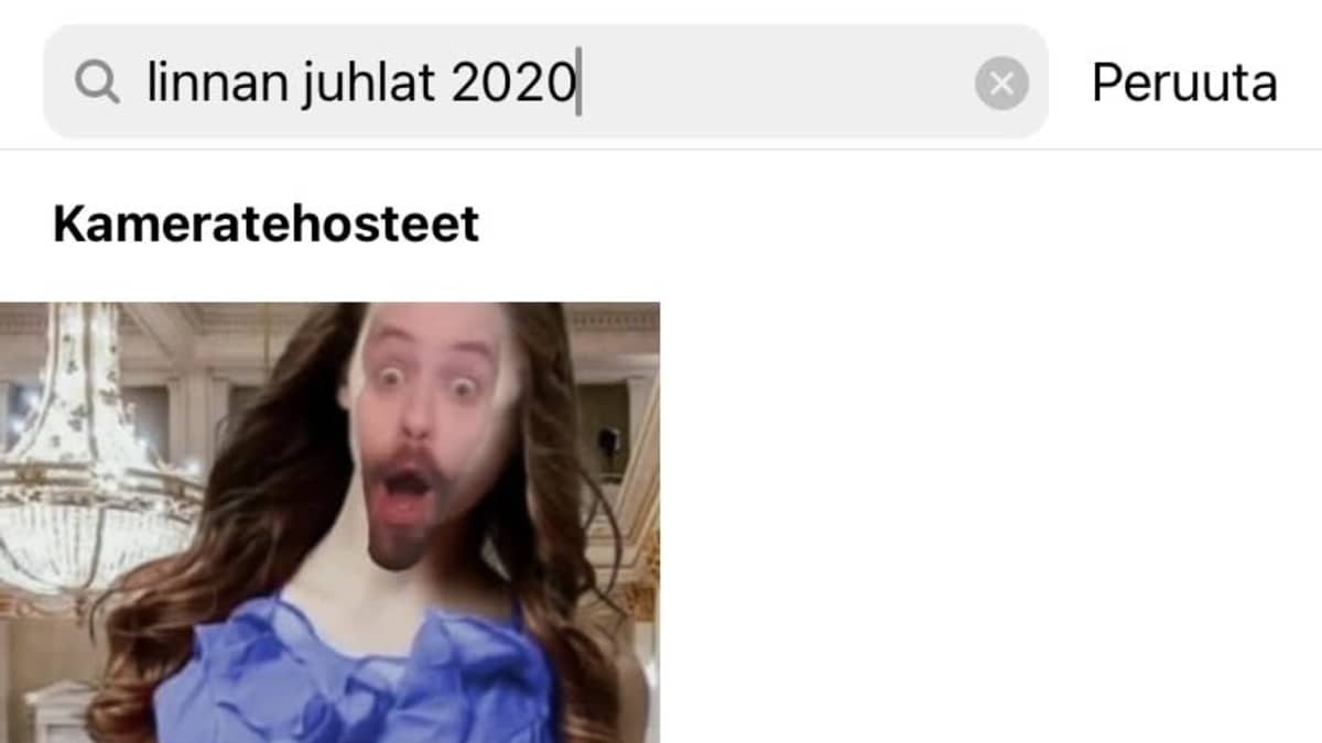 Instagramin hakunäkymä, josta on etsitty Linnan juhlat 2020 -kameratehoste.