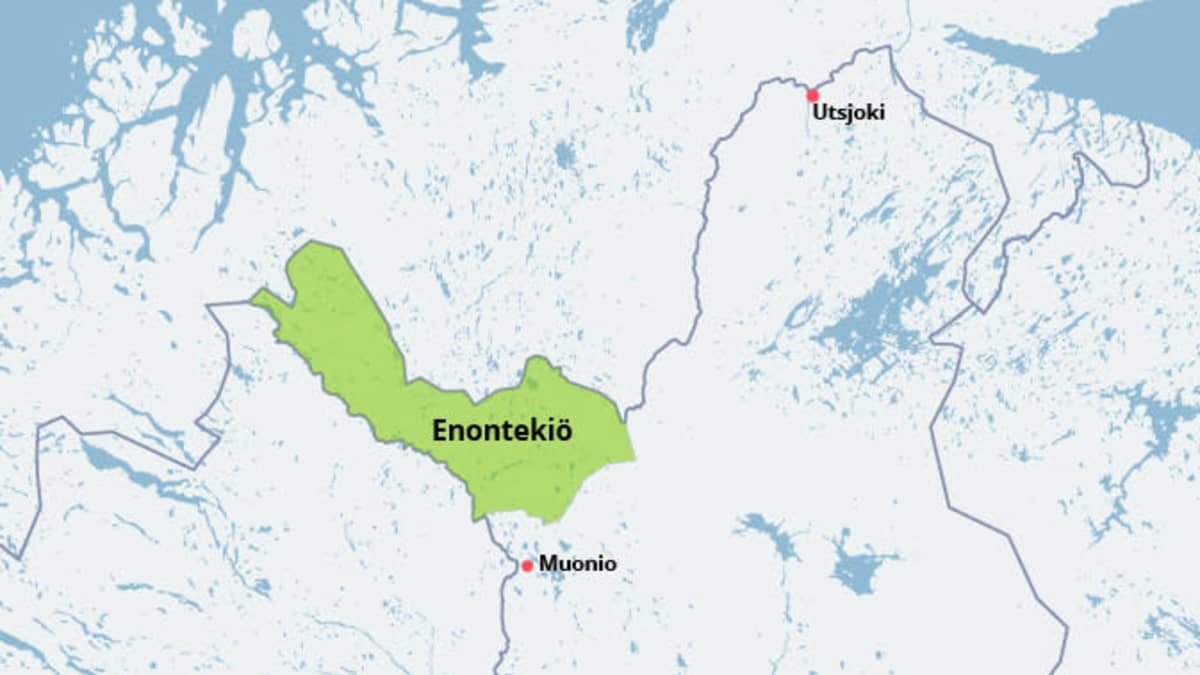 Kuvassa Suomen kartta, jossa näkyy Enontekiön kunnan sijainti.