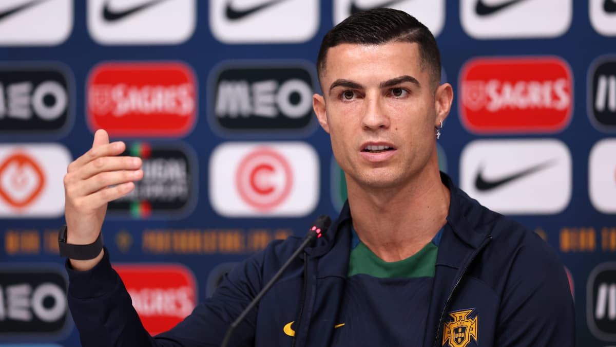 Cristiano Ronaldo puhui medialle lehdistötilaisuudessa Dohassa 21.11.2022.