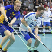 Ruotsin Alexander Rudd ja Suomen Krister Savonen vastakkain MM-kisoissa 2018.