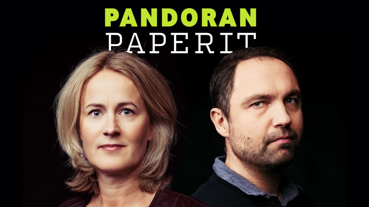 MOT:n toimittajat Minna Knus-Galán ja Jyri Hänninen, taustalla teksti Pandoran paperit