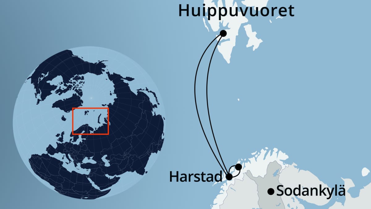 Kuvassa kartta, jossa näkyy Pohjois-Skandinavia ja Huippuvuoret