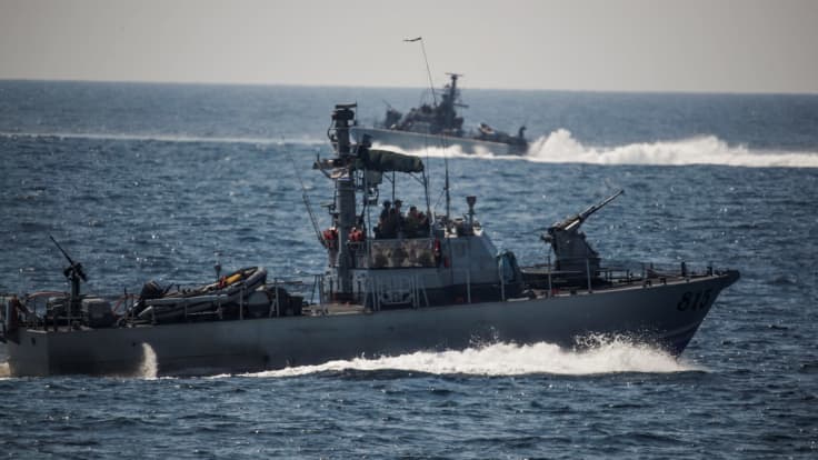 Israelin laivasto partioi Välimerellä Israelin ja Libanonin rajavesillä.