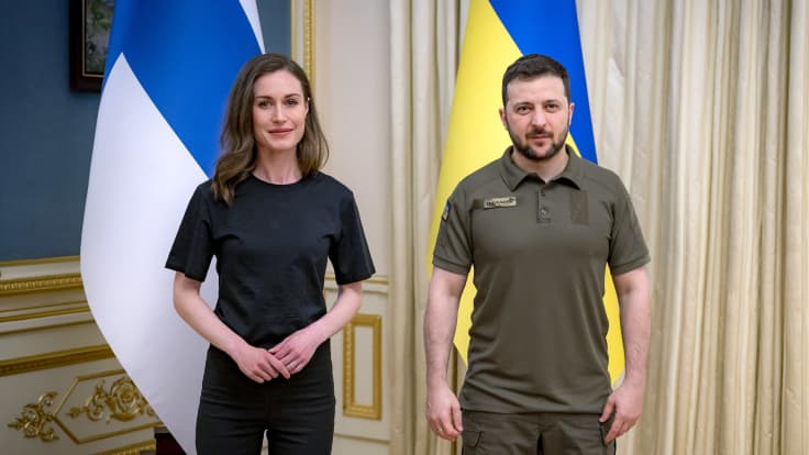 Pääministeri Sanna Marin tapasi Ukrainan presidentin Volodymyr Zelenskyin Kiovassa