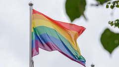 Pride-lippu liehuu.