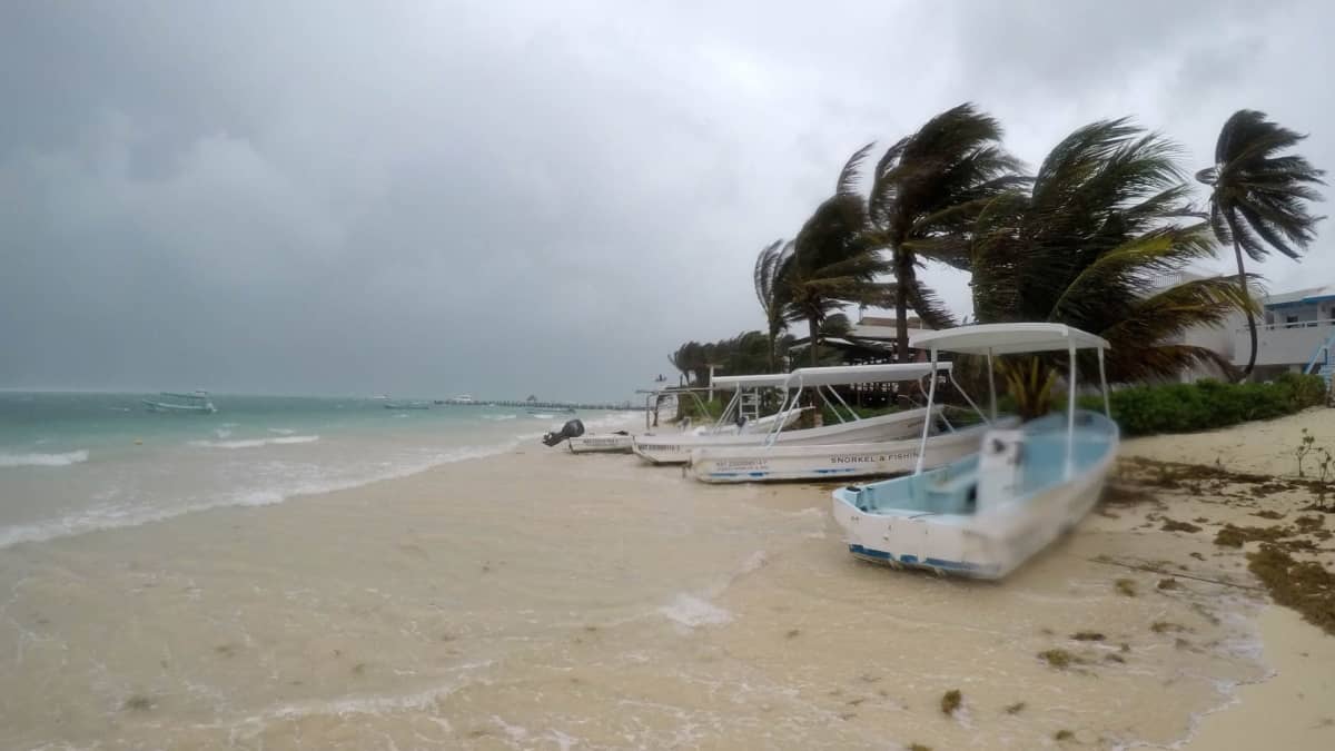Voimas tuuli puhaltaa rannalla Puerro Morelosissa, Meksikossa.