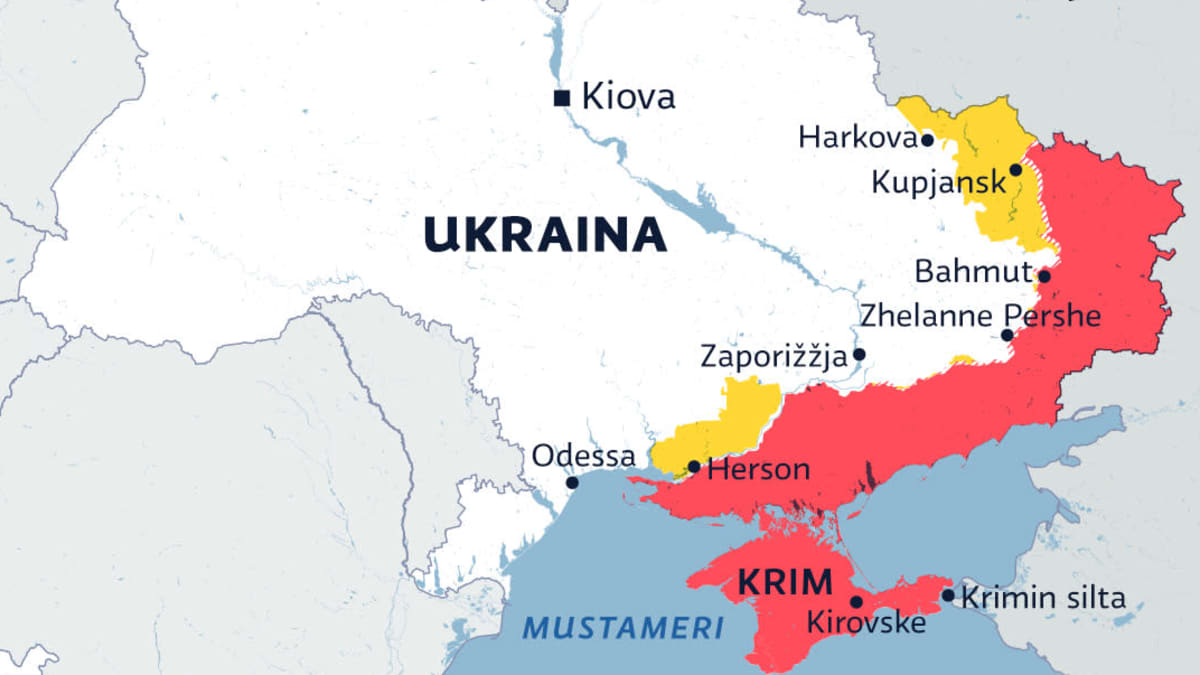 Kartalla Venäjän valtaamat alueet Ukrainassa 19.7.2023