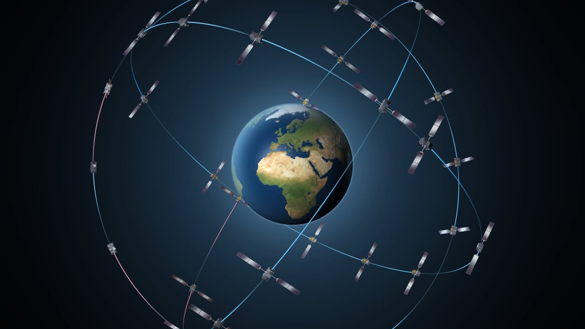 Galileo-navigointisatelliittiverkosto maapallon ympärillä (piirros)