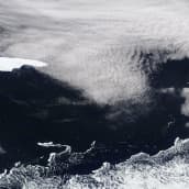 NASA Worldviewn julkaisema kuva A68-jäävuoresta ajelehtimassa Etelämantereen ja Etelä-Georgian saaren välillä Etelä-Atlantilla 4. marraskuuta. Jäävuori on kirkkaanvalkoinen alue kuvan vasemmassa reunassa.